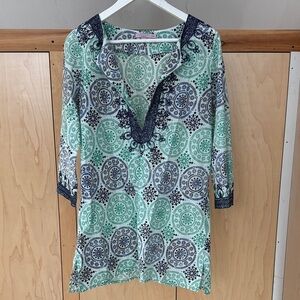 Calypso St. Barth Aqua and Navy Patterned Tunic
